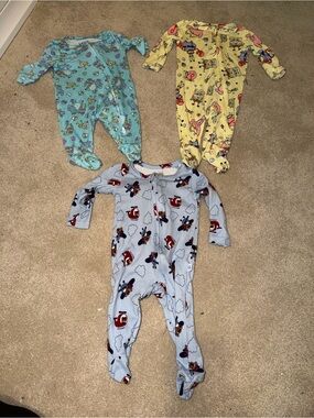 Baby Unbranded Footed One-Piece Pajamas - Blue, Yellow, Aqua (3-Pack)